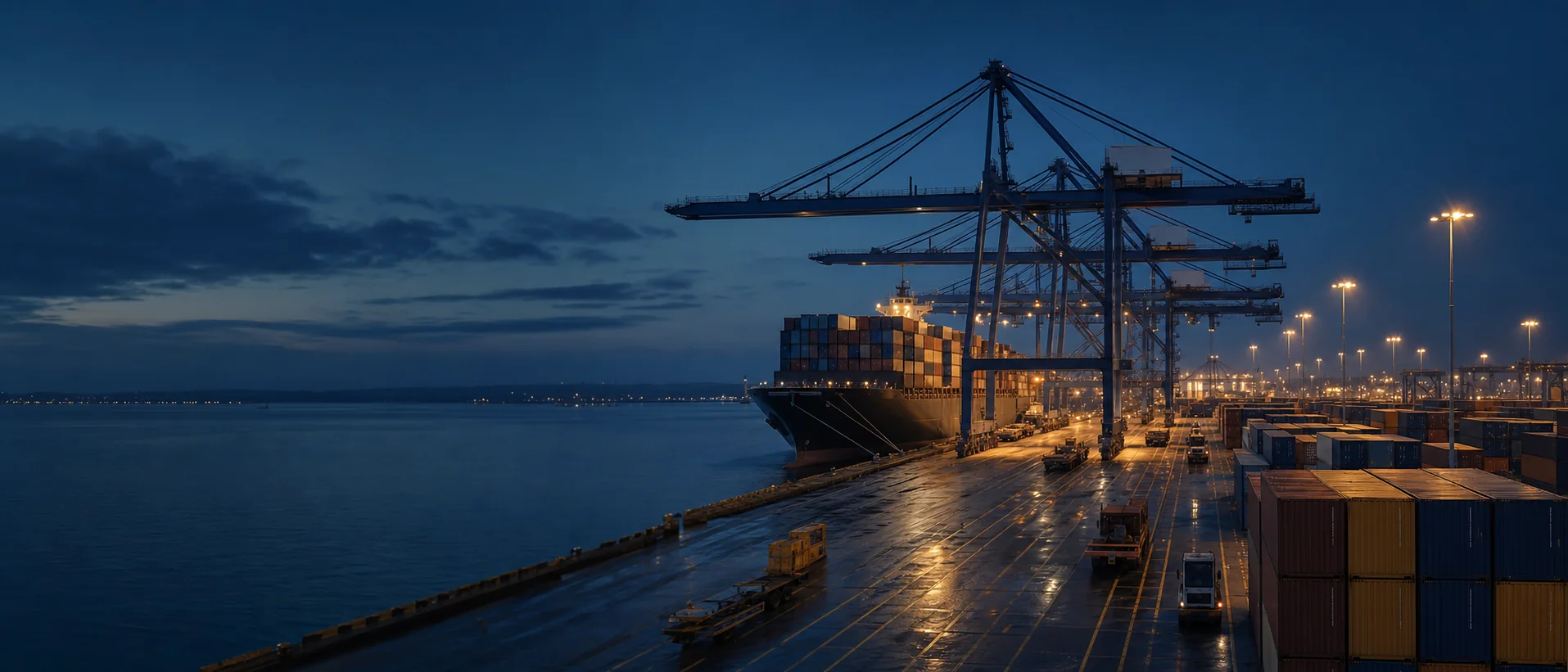 Unbranded cargo vessel and neutral containers at a modern commercial port